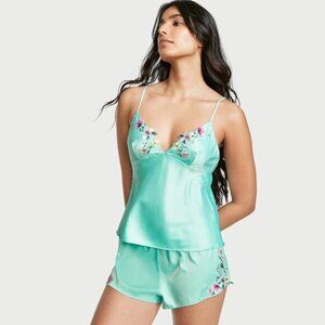 Victoria's Secret Floral Embroidery Cami Shorts and Cami Nightie Set Small b54